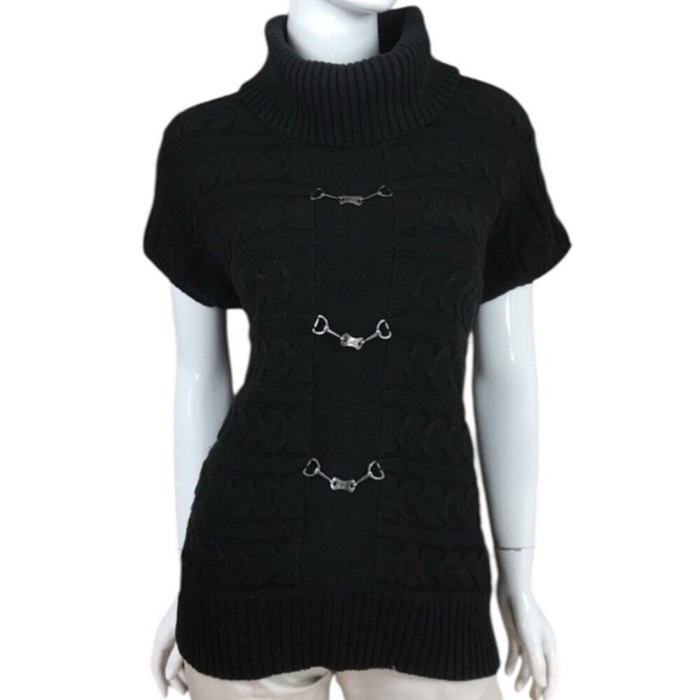 Michael Kors Black Mock Neck Short Sleeve Buckled Contemporary Knit Sweater XL